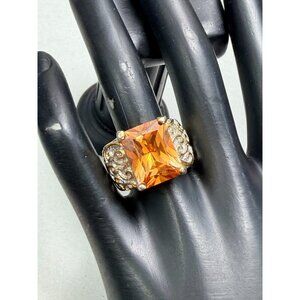 Gorgeous Golden Citrine Radiant Faceted Statement Ring – Size 10